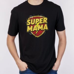 koszulka z nadrukiem super mama czarna